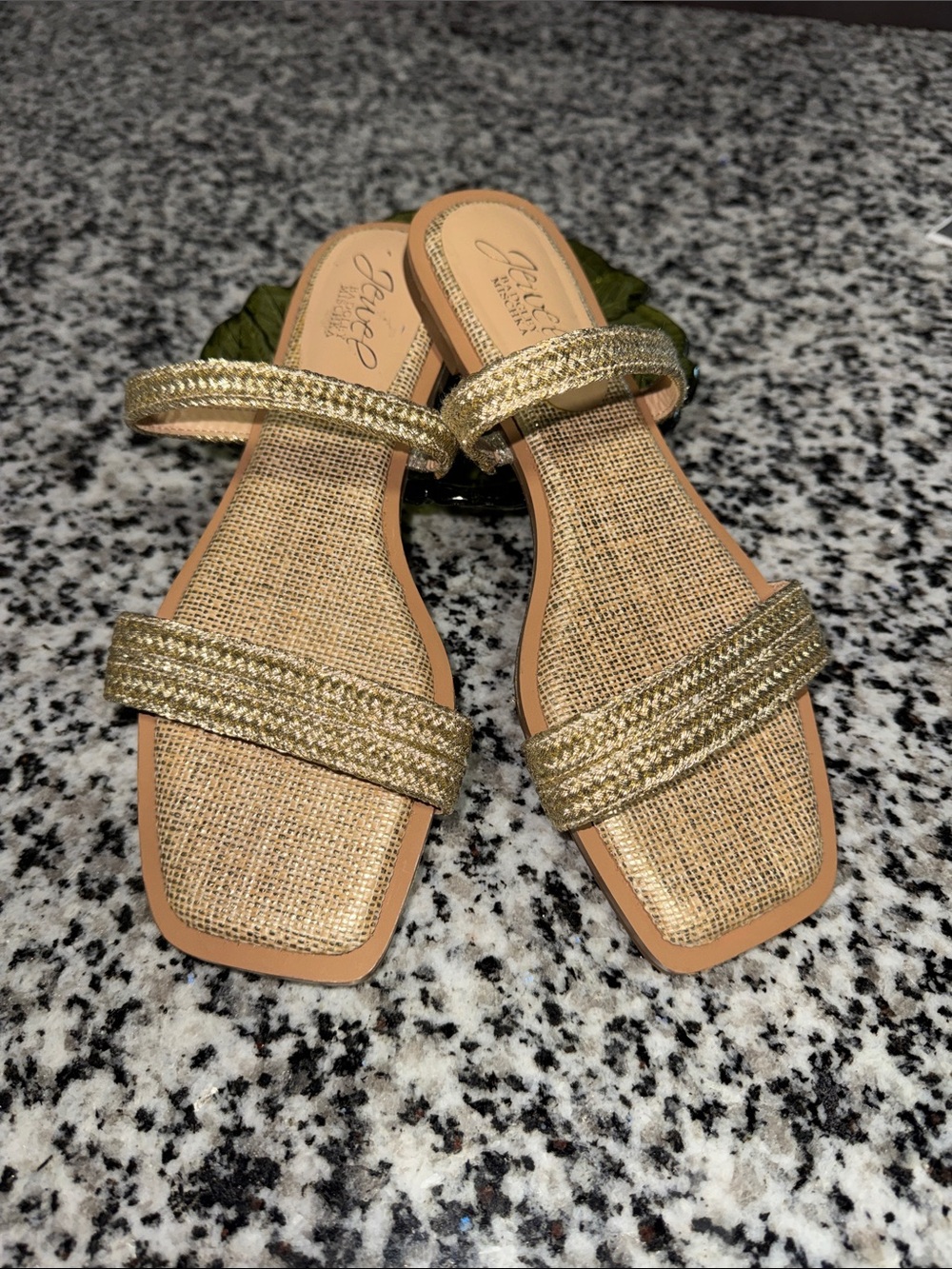 Badgley Mischka Gold Braided-Trim Slide Sandals size 7 1/2